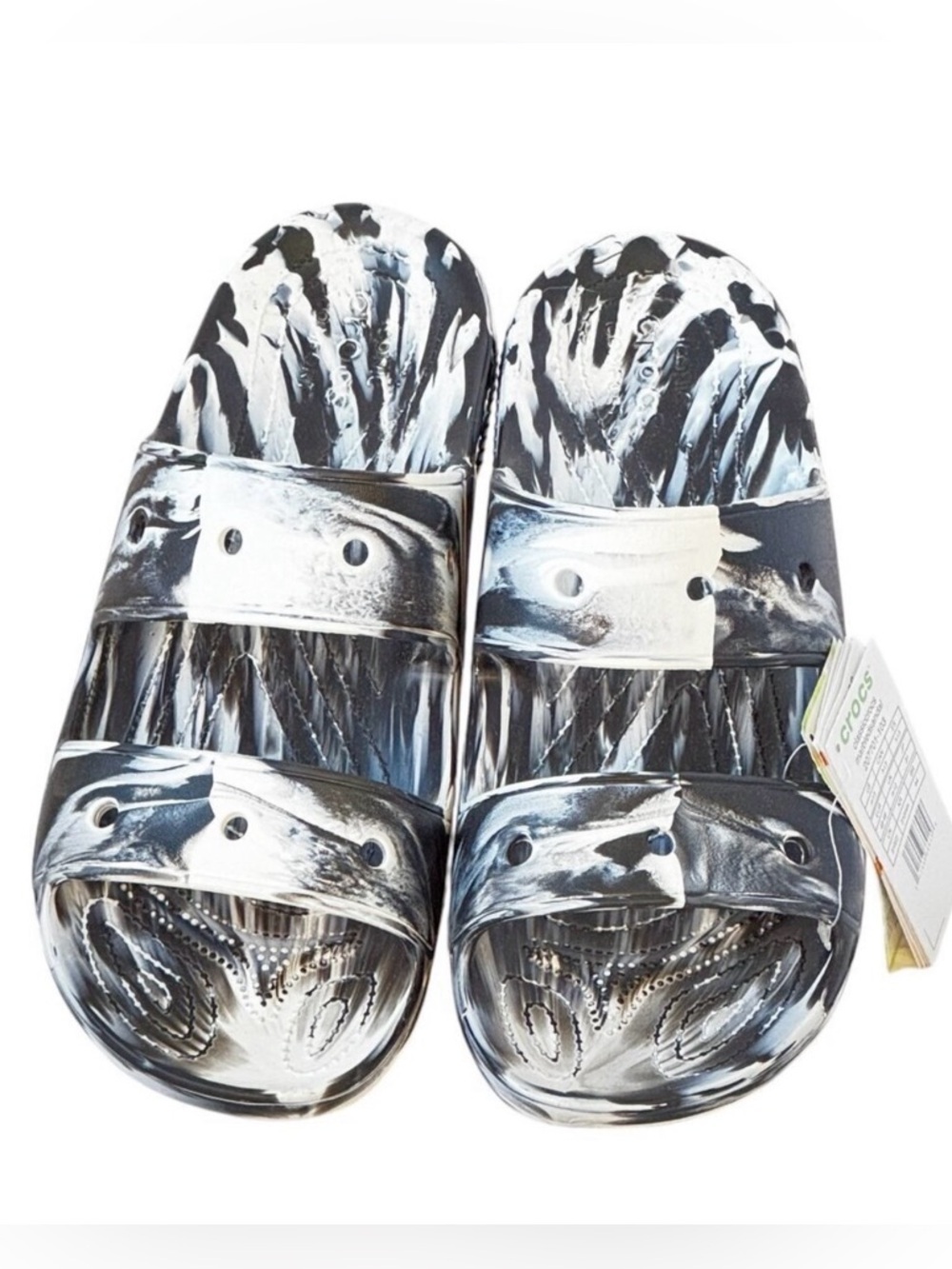 CROCS Men's NEW Classic Marbled Sandal Black and White Double Strap Slide On 13